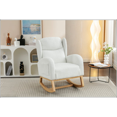 Comfortable Teddy Fabric Rocking Chair with Packaged Wooden Legs, Perfect for Relaxation and Long-Term Use in Any Room