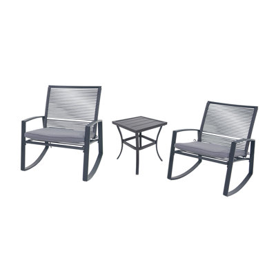 2-Person Outdoor Patio Bistro Metal Rocking Conversation Set With Table
