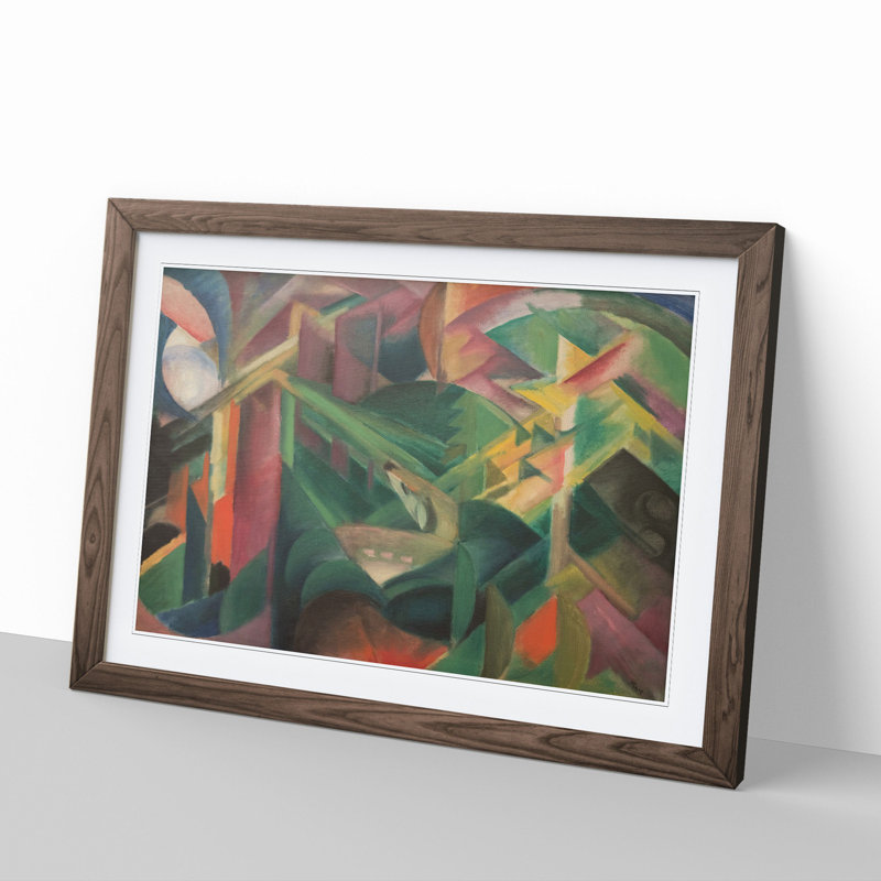 Deer in the Garden by Franz Marc - Picture Frame Painting, 48cm H x 65cm W x 2cm D, Walnut