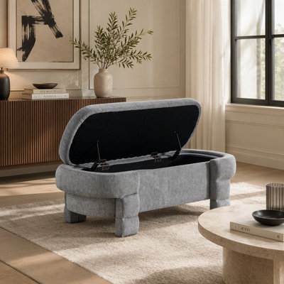 Banc ottoman de rangement en chenille de 124 cm (48,8 po) avec design incurvé