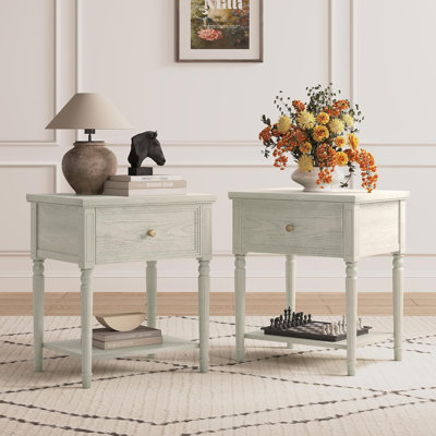 2-Piece Solid Wood Square Nightstand Set, Modern Bedside Table With 2 Drawers For Bedroom & Living Room.（ Gray )