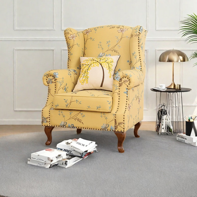 Chenille jacquard and studded recliner, Yellow