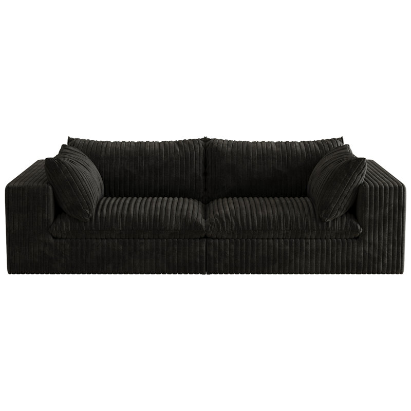 Nuage de velours côtelé de 39,8 po, configuration à deux couches de siège profond, coussin amovible sans assemblage pour la conférence, appartement. Noir, siège gracieux rembourré de plumes, conception modulaire personnalisable, éponge douce
