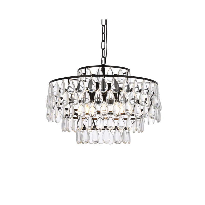 5-Light Dimmable Crystal Tiered Chandelier, 72" H x 20" W x 20" D, Black