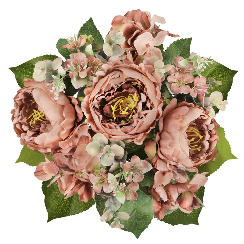Mélange de pivoines et d'hortensias, Brun café