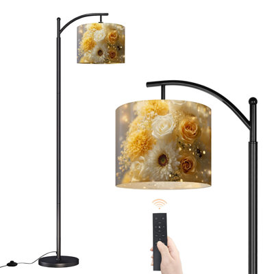 Arc Floor Lamp Yellow White Floral Arrangement Sparkling Accents Floor Lamps with Remote LED Lights Adjustable Lamp Shades Tall Standing Lamps for Reading Office Living Room