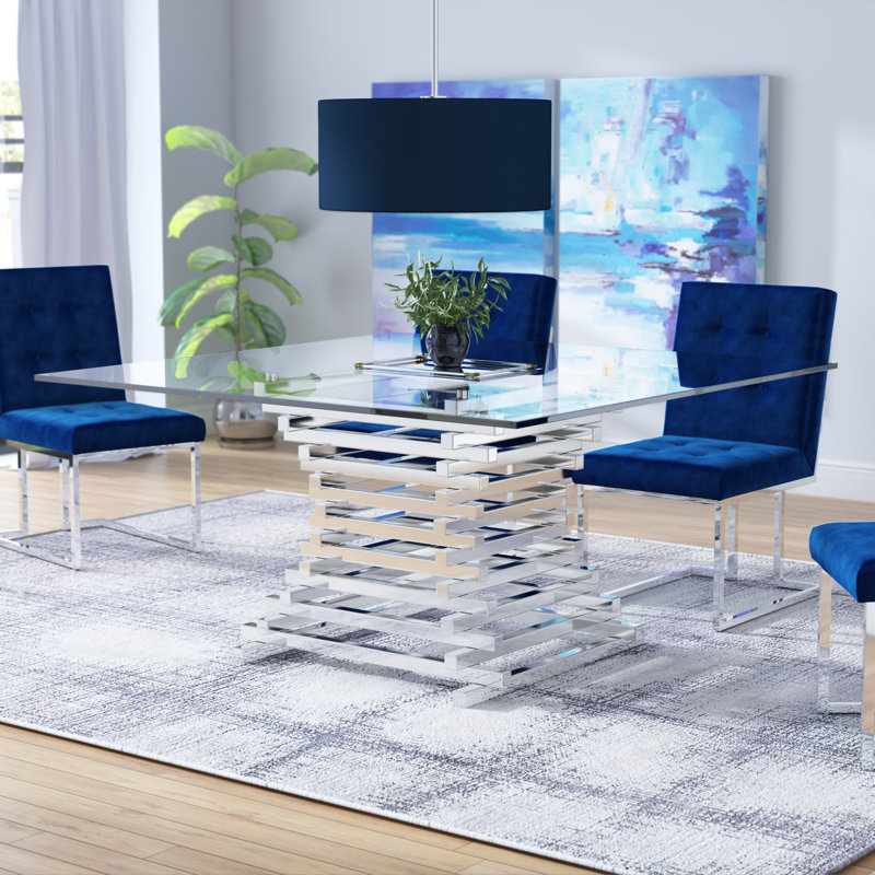 Wilken Glass Top Metal Base Dining Table, 30" H x 59" L x 59" W