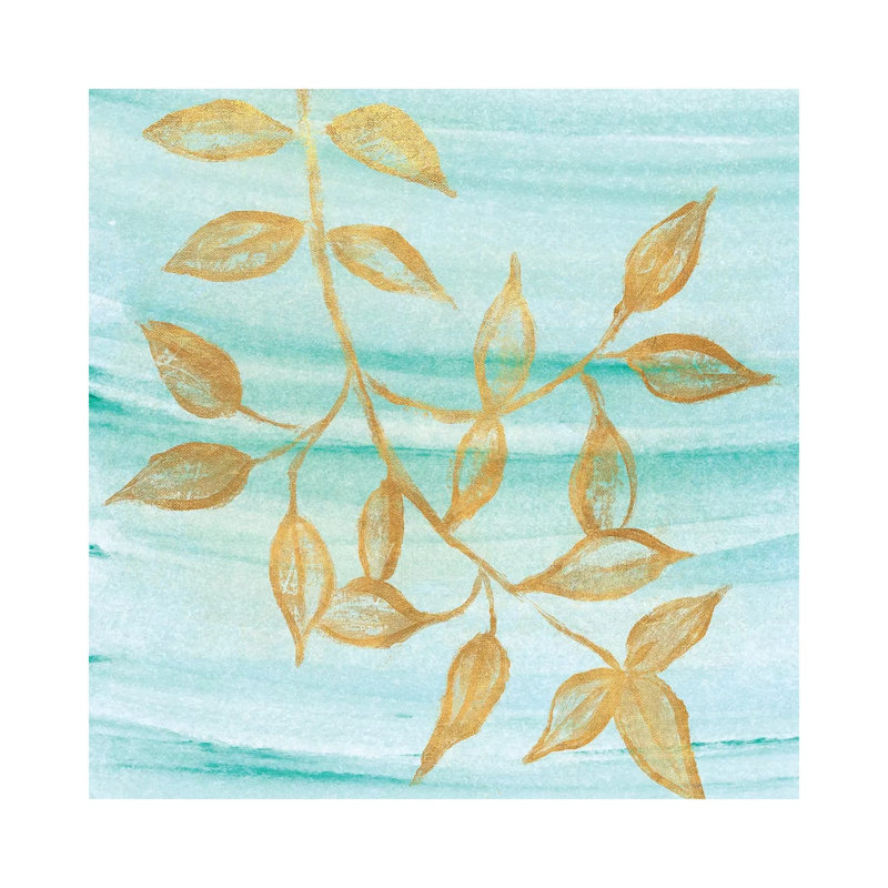 Gold Moment of Nature on Teal II 1 Piece Wrapped Canvas Painting, 66.04 cm H x 66.04 cm W x 3.175 cm D