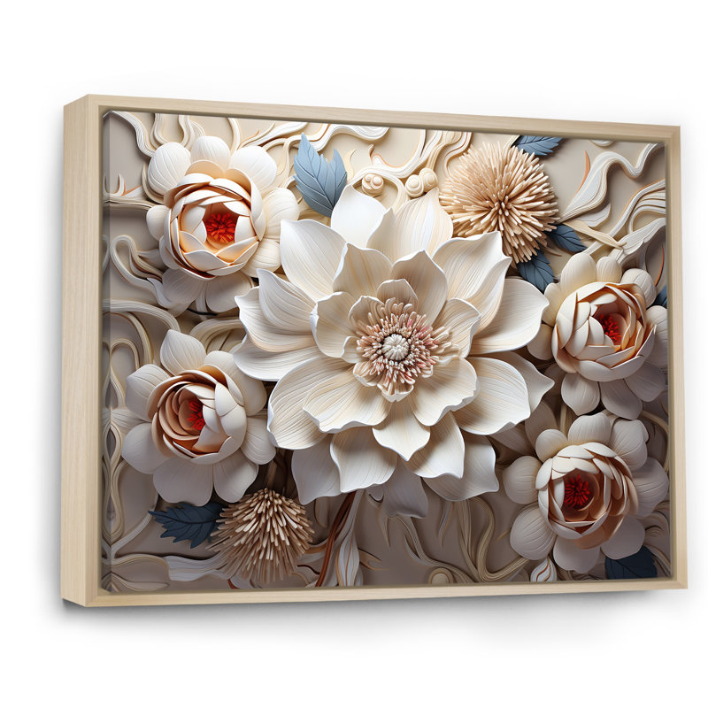 «Paper Mache Flower Blossums Radiance I», reproduction sur toile, Cadre naturel flottant, H 12 po x l 20 po x P 1 po