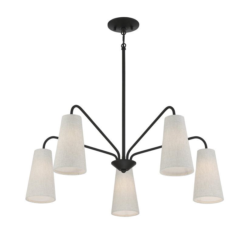 Lustre 5 lumières Cher en noir mat, Noir, Blanc cassé / taches brunes
