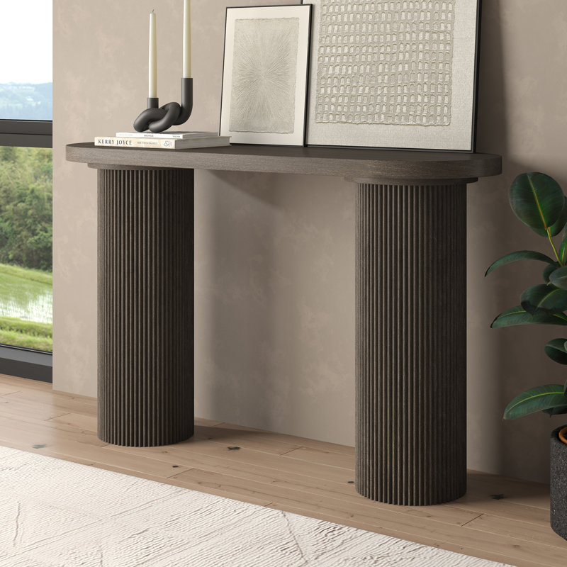 Isa 55" Wide Oval Fluted Console Table in Brown Oak, Brown
