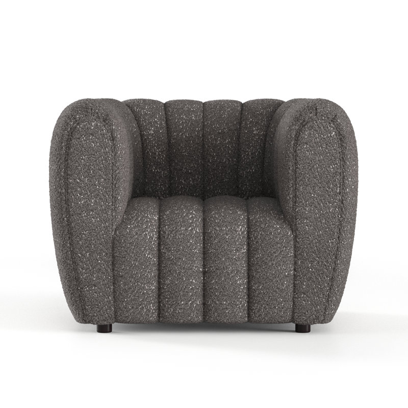 Fauteuil demi-tonneau capitonné Celal Channel, 100 % polyester gris anthracite