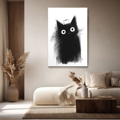 Art sur toile noir et blanc avec un chapeau, prêt à être accroché - Loft urbain
