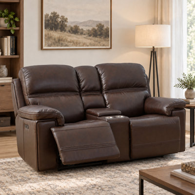 Modern Leather Dual‑Power Reclining Loveseat with Zero Gravity Built‑In USB Port and Console