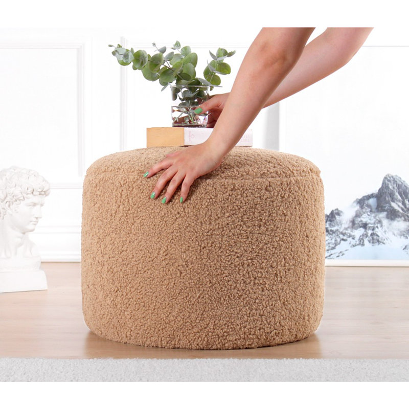 Jacquise 54cm Wide Round Solid Colour Pouffe Ottoman, Coffee