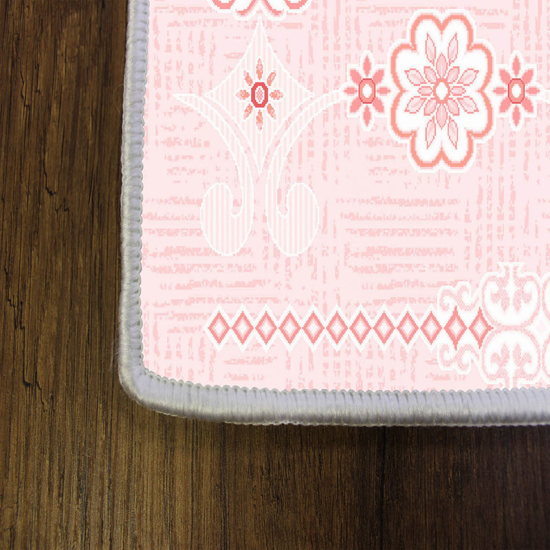 Tapis géométrique rose en polyester Bourland, Rectangle 2 pi 7 po x 4 pi 11 po