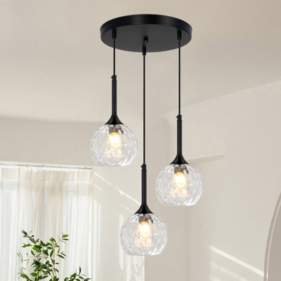 3-Light Cluster Pendant Lamp With Hammered Glass