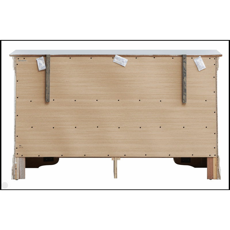 Commode Lorana G6590-D argent champagne avec finition texturée en relief et poignées de tiroir chromées, entièrement assemblée