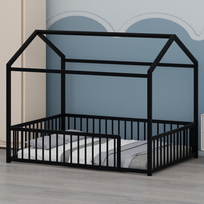 Easy-Assembly Montessori Bed Frame In Playful House Shape With Enclosure