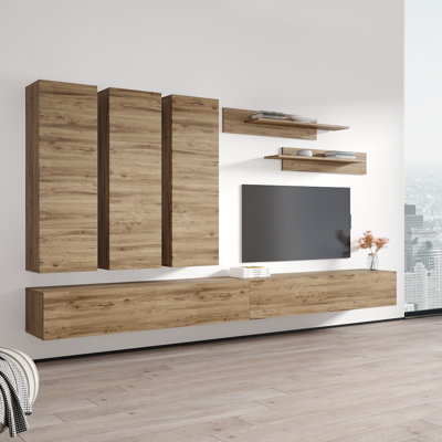Vosburgh 126" Modern Floating Wall Mounted Entertainment Center with 16-Color LED Lighting, High Gloss Finish