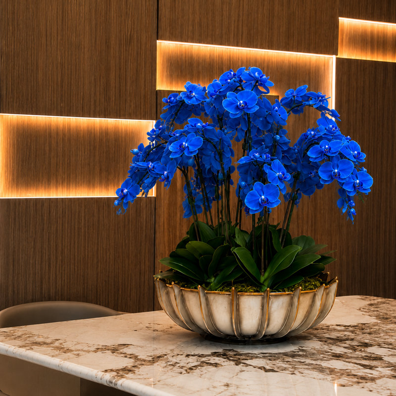 Arrangement d'orchidées artificielles Iliad, Bleu