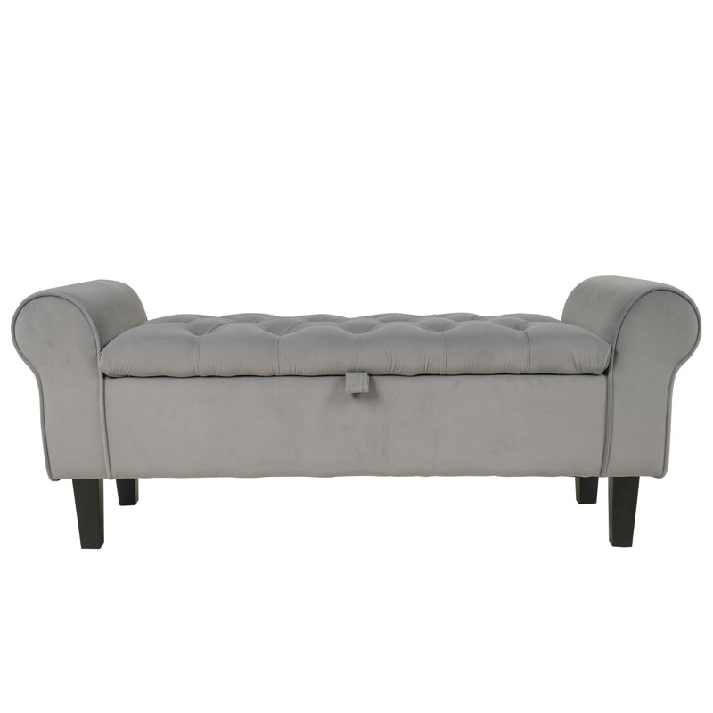 Jillia Velvet Upholstered Storage Bench, Gray