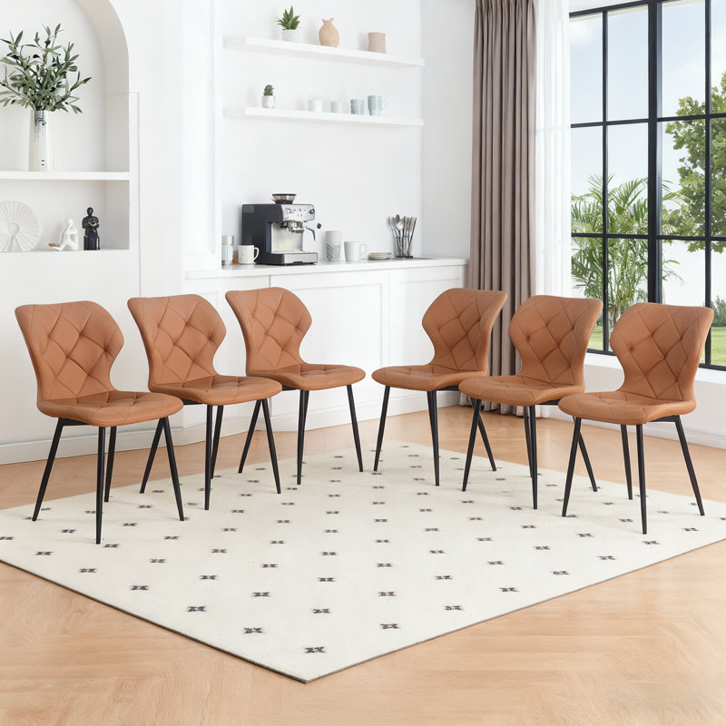 Upholstered Armless Dining Chair With Wraparound Backrest, Faux Leather Coffee