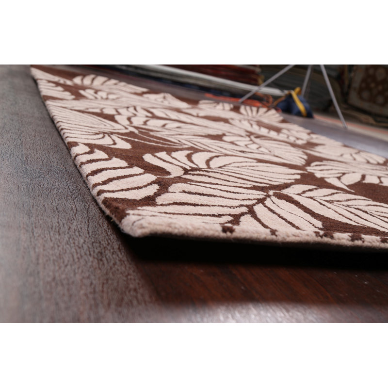 Tapis brun / beige en laine touffeté à la main Floral