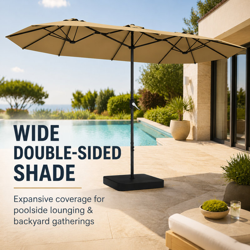 Parasol de patio rectangulaire 15 pi avec base, Blue
