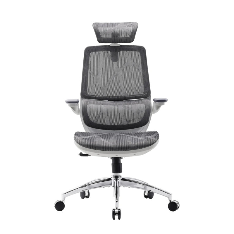 Mesh Office Chair, with Adjustable 3D Folding armrests, Dual-back Design, Grey, White