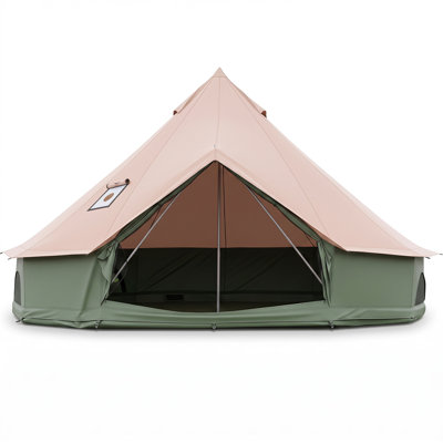 Tente cloche Costway de 3 m avec sortie de poêle, fenêtres et portes en filet, pour 2 à 4 personnes, kaki et vert