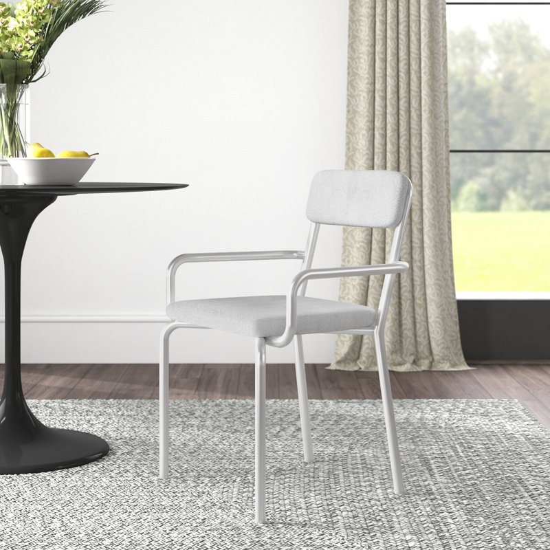 Whythe Modern Vegan Leather Upholstered Steel Dining Armchair in White, White