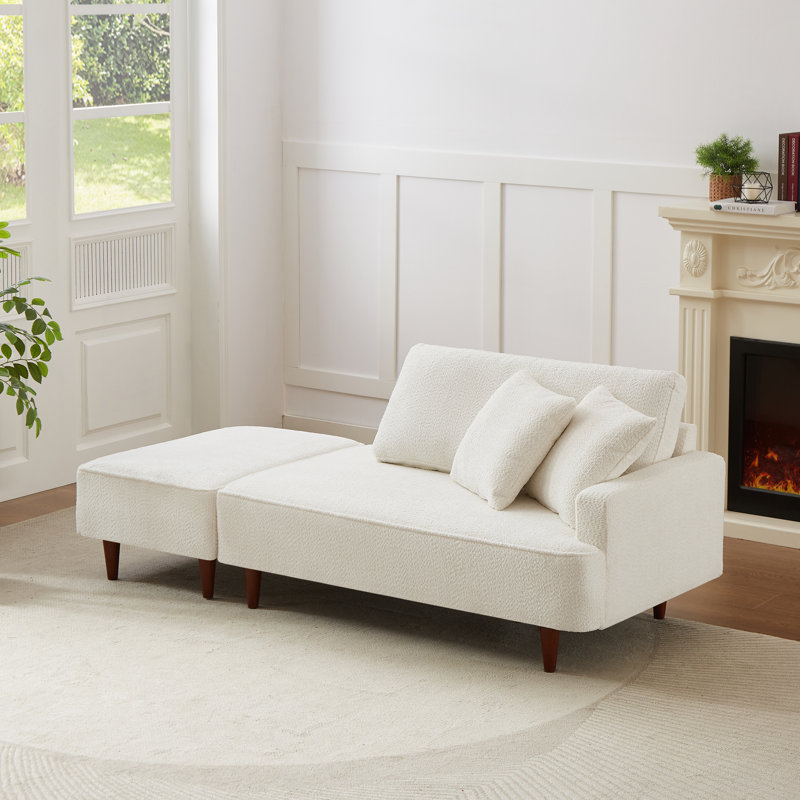 Chaise longue et tabouret rembourrés Mashawna, Beige bouclé