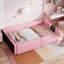 Lit plateforme tapissier simple avec garde-corps et station de charge, rose