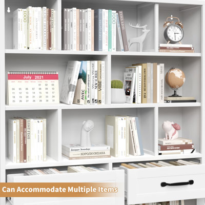 Bibliothèque pour salon, bibliothèque en métal avec 2 portes, 2 tiroirs, meuble de rangement avec étagères ouvertes pour salon