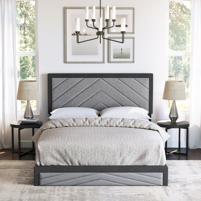 Barcelona Linen or Faux Leather Upholstered Platform Bed Frame with Adjustable Headboard, Heavy Duty Slat Support System, No Box Spring Required - Boyd Sleep
