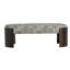 Banc rembourré de style Mid-Century avec imprimé de feuilles de palmier en chenille et pieds courbés en noyer pour le vestibule ou la chambre à coucher-1089523974