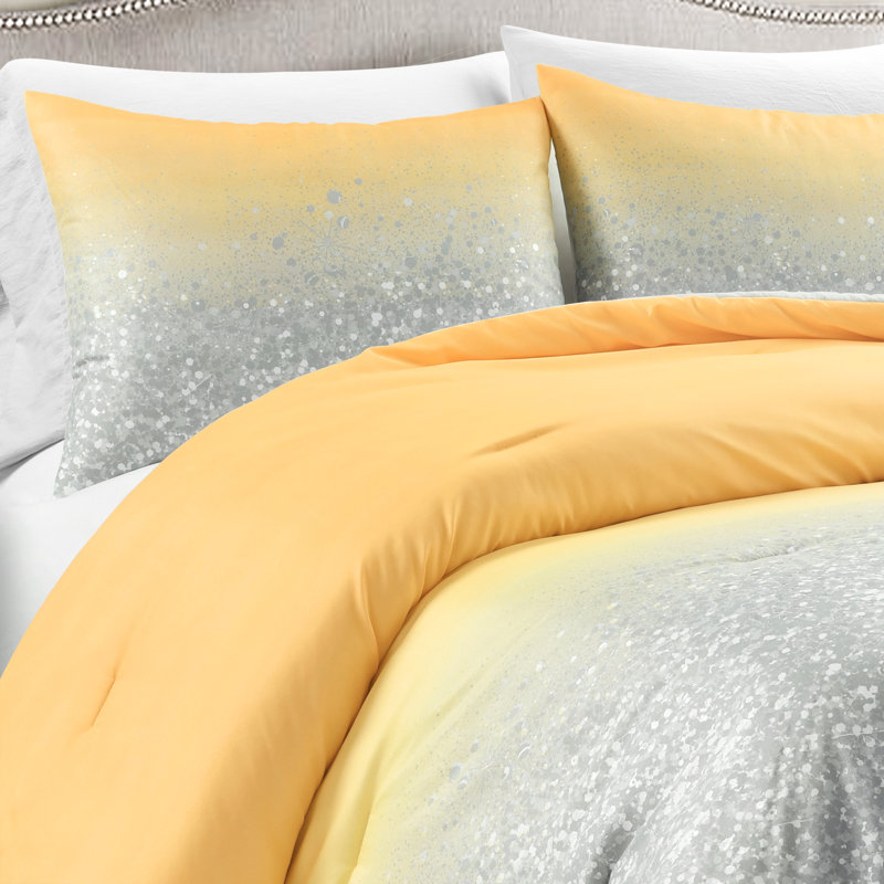 Yellow and Gray Ombre Glitter Full Comforter Set