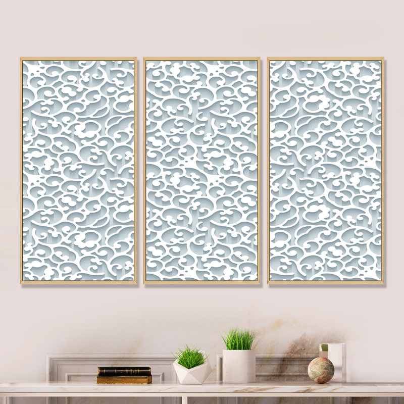 Dentelle gris clair - reproduction sur toile flottante 3 pièces, H 20 po x l 36 po x P 1 po, Cadre brun