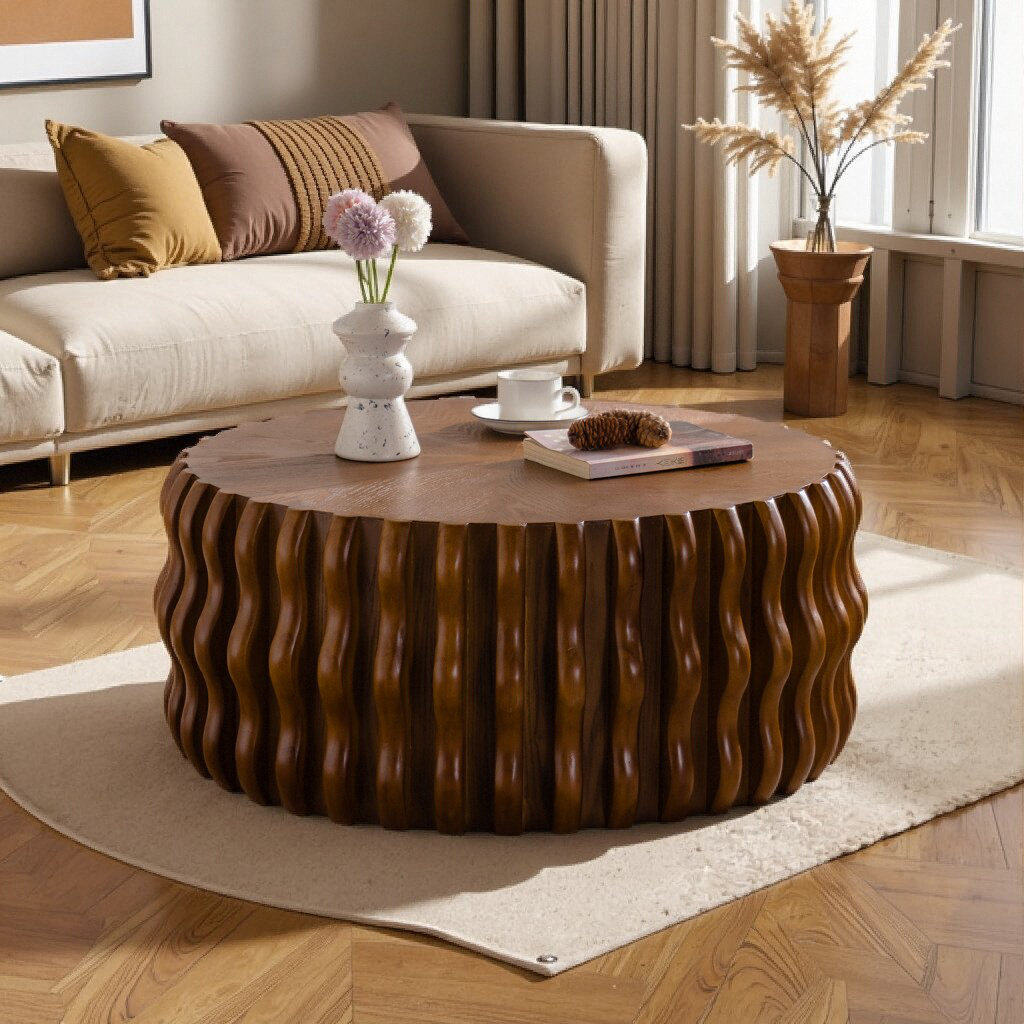 Corrigan Studio® Mid-Century Modern Drum Fluted Round Coffee Table ...