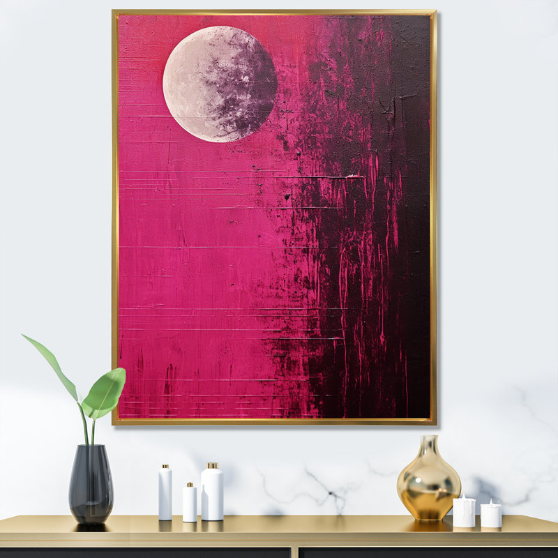 Lune mystère de la luminosité - art mural sur toile lune, Cadre flottant doré, H 40 po x l 30 po x P 1,5 po