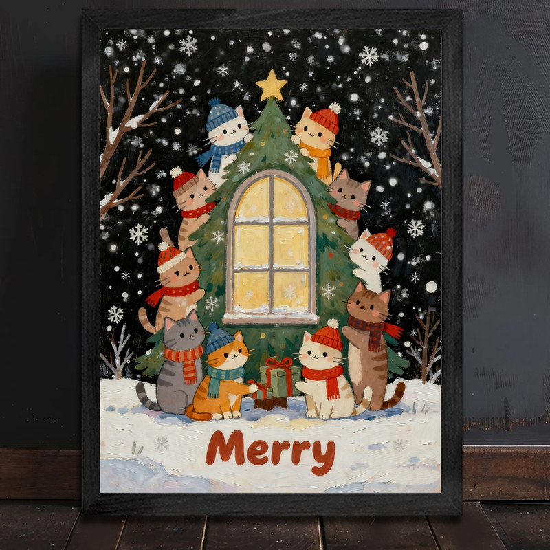 Cadre mural noir fantaisiste, art mural de Noël, impression de cadre festif mignon, H 25 po x l 17 po