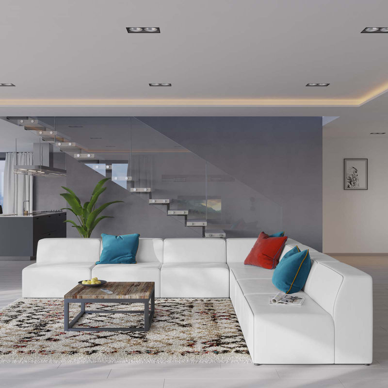 Canapé modulaire en cuir 7 pièces Mingle, Simili cuir blanc