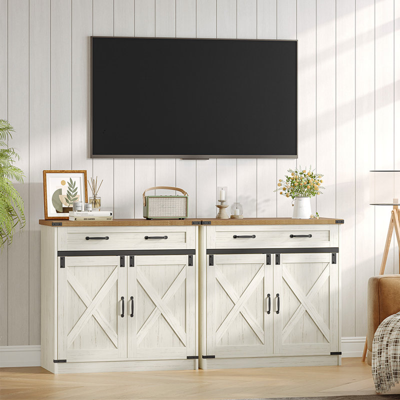 Coffee Bar Cabinet with Drawer, 31.5" Buffet Cabinet with Storage, Modern Farmhouse Sideboard Cabinets with Doors & Adjustable Shelves, Kitchen Storage Cabinets for Dining Room