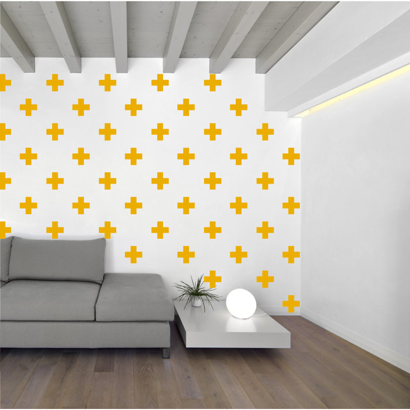 Décalcomanie murale à motifs croisés suisses, H 6 po x l 6 po x P 0,01 po, Jaune signalisation