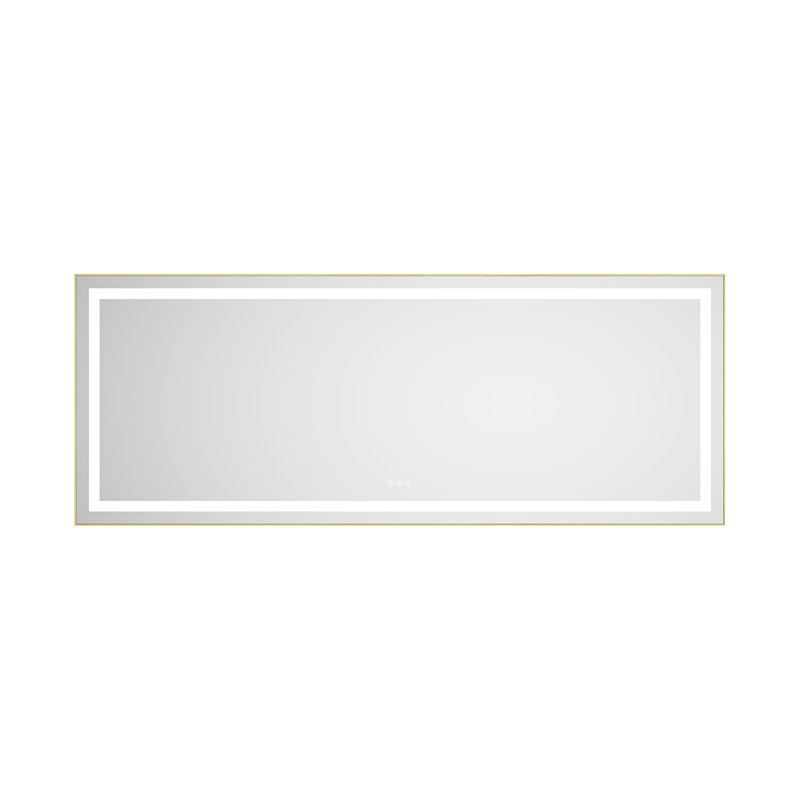 Miroir de salle de bain 72 "x 28" à DEL avec façade et rétroéclairage, H 28 po x l 72 po, Or brossé, Horizontale