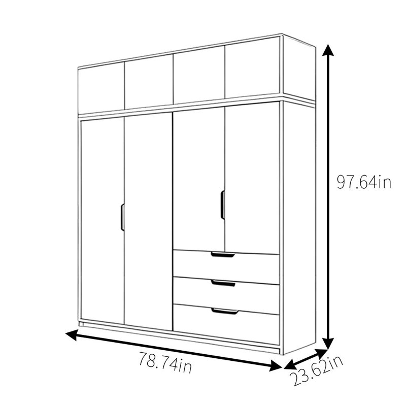 Garde-robe moderne, simple et classique, H 97,64 po x l 78,74 po x P 23,62 po