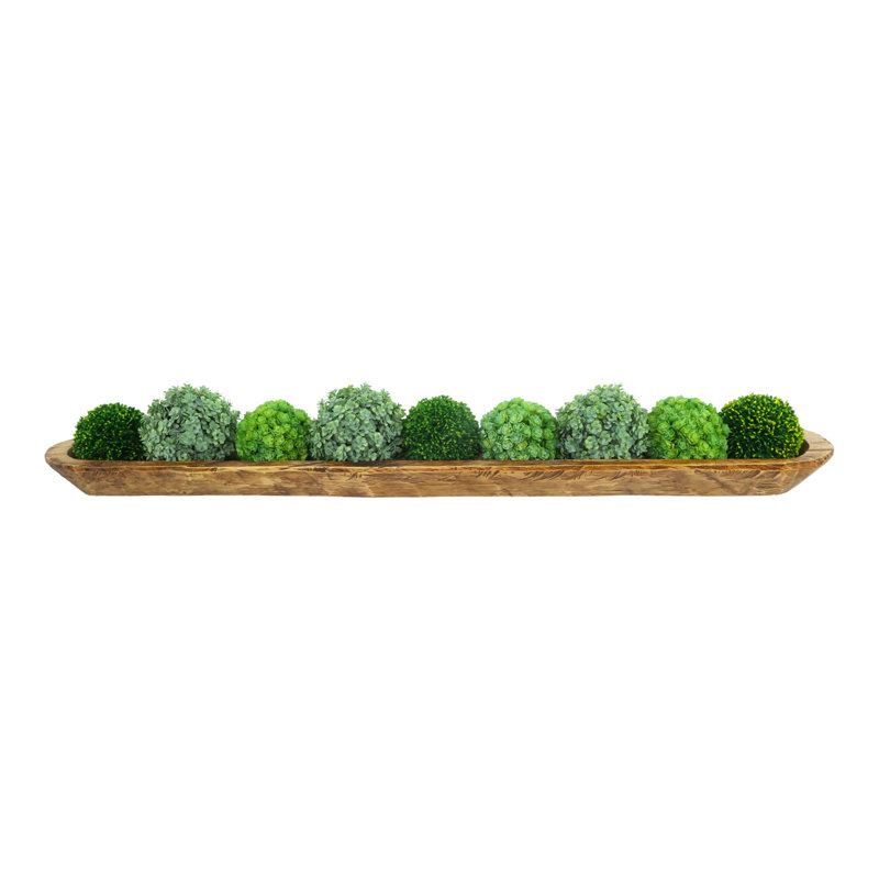 Boules Sedum et jardinière en bois