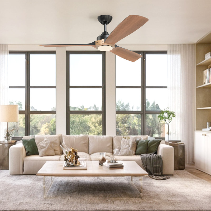Matte Black and Distressed Koa 52" Ceiling Fan with LED Light and Remote