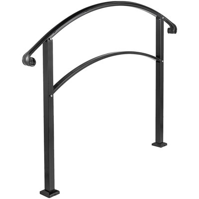 4-Step Handrail Fits 1 or 4 Steps Matte Black Stair Rail Wrought Iron Handrail with Installation Kit Hand Rails for Outdoor Steps